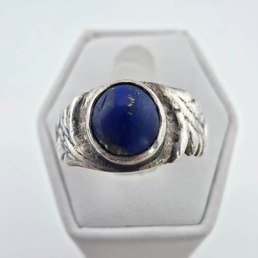 Vintage Lapis Lazuli Ring 925 Sterling Silver Blue Semi Precious Stone Size 7.5